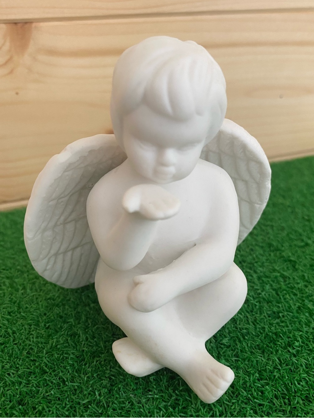 Vintage Porcelain Style Cherub Angel Shelf Sitter Figurine Blowing Kiss Romantic